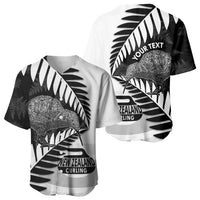 New Zealand Silver Fern Curling Personalised Baseball Jersey Aotearoa Kiwi Ponga Black White Version LT14 - Polynesian Pride