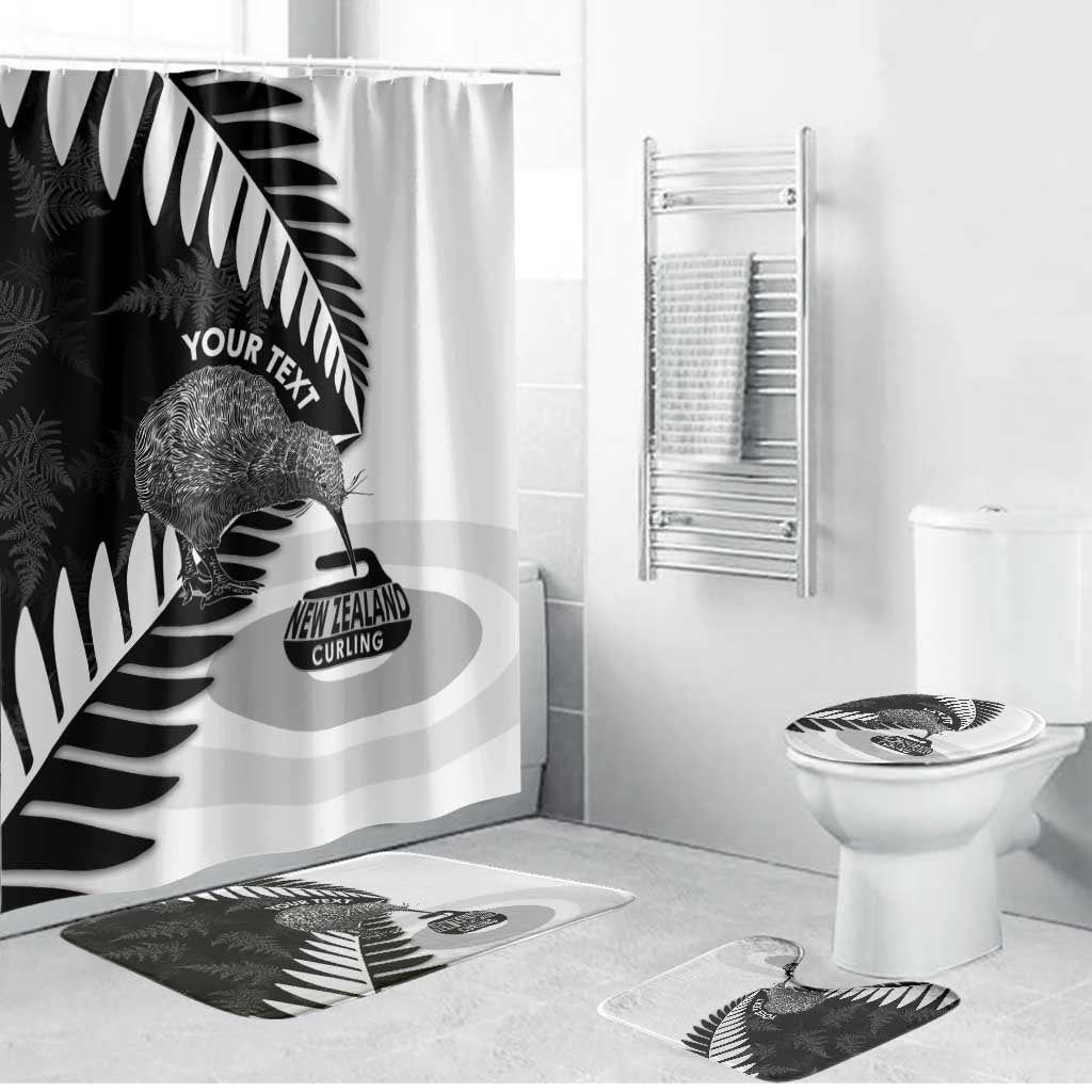 New Zealand Silver Fern Curling Personalised Bathroom Set Aotearoa Kiwi Ponga Black White Version - Polynesian Pride