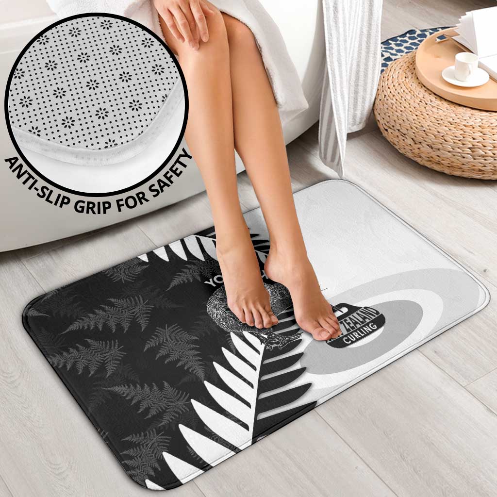 New Zealand Silver Fern Curling Personalised Bathroom Set Aotearoa Kiwi Ponga Black White Version - Polynesian Pride