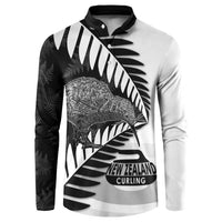 New Zealand Silver Fern Curling Personalised Button Sweatshirt Aotearoa Kiwi Ponga Black White Version - Polynesian Pride