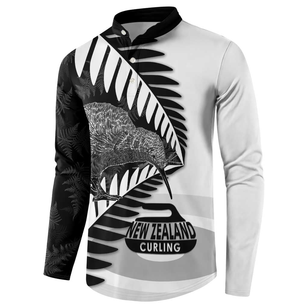 New Zealand Silver Fern Curling Personalised Button Sweatshirt Aotearoa Kiwi Ponga Black White Version - Polynesian Pride