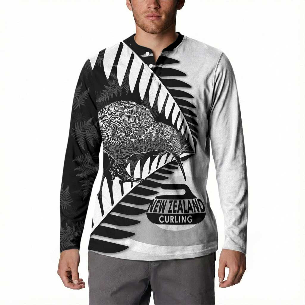 New Zealand Silver Fern Curling Personalised Button Sweatshirt Aotearoa Kiwi Ponga Black White Version - Polynesian Pride