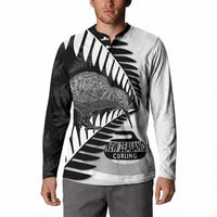 New Zealand Silver Fern Curling Personalised Button Sweatshirt Aotearoa Kiwi Ponga Black White Version - Polynesian Pride