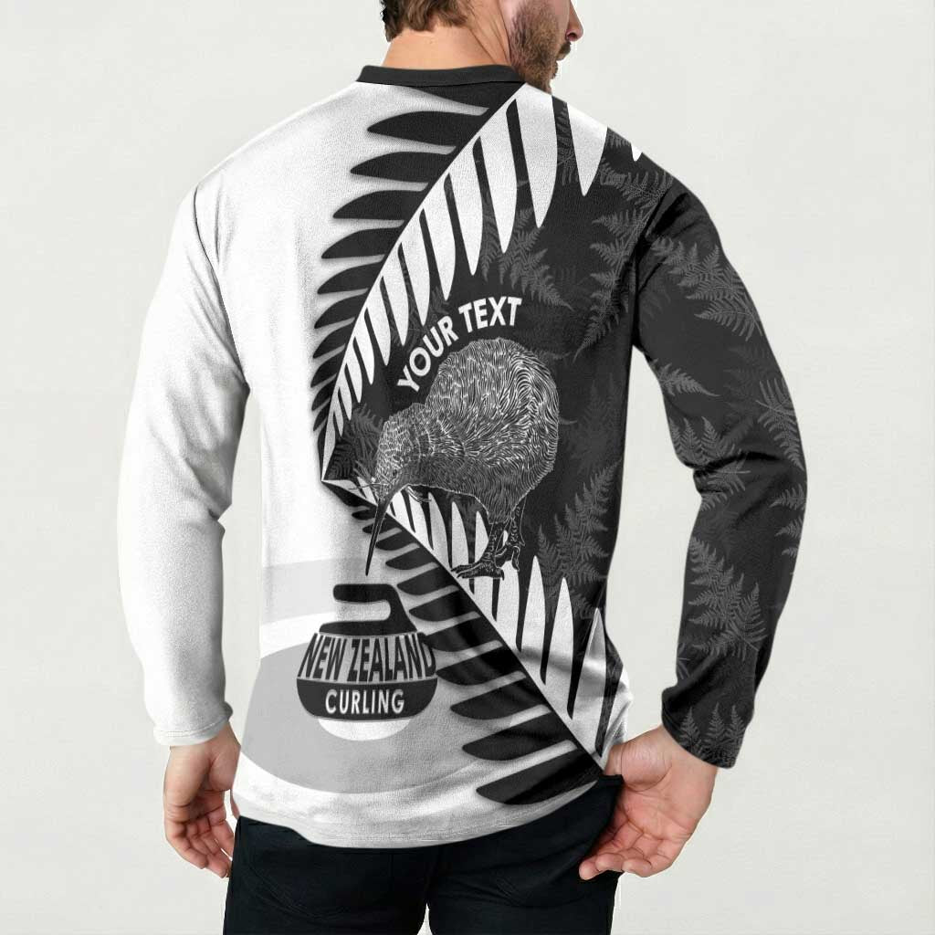 New Zealand Silver Fern Curling Personalised Button Sweatshirt Aotearoa Kiwi Ponga Black White Version - Polynesian Pride