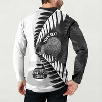 New Zealand Silver Fern Curling Personalised Button Sweatshirt Aotearoa Kiwi Ponga Black White Version - Polynesian Pride