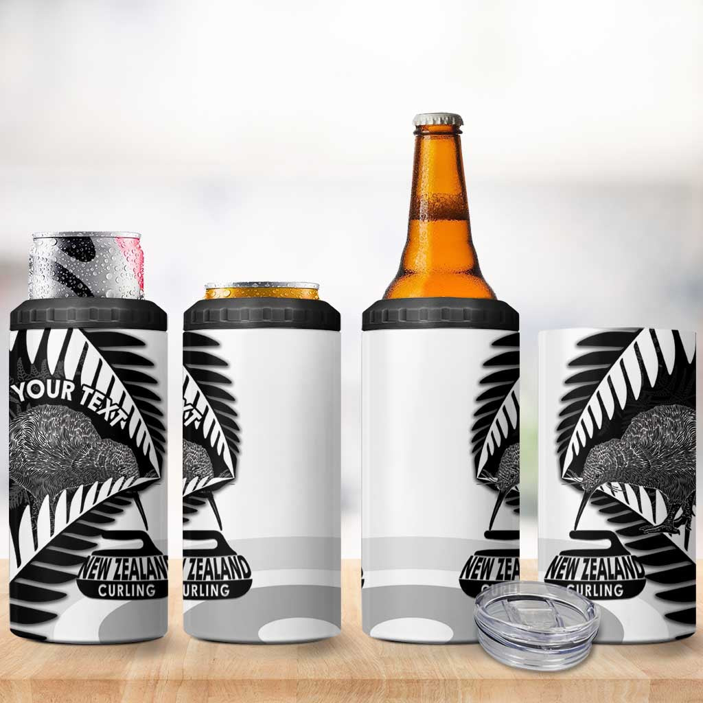 New Zealand Silver Fern Curling Personalised 4 in 1 Can Cooler Tumbler Aotearoa Kiwi Ponga Black White Version - Polynesian Pride