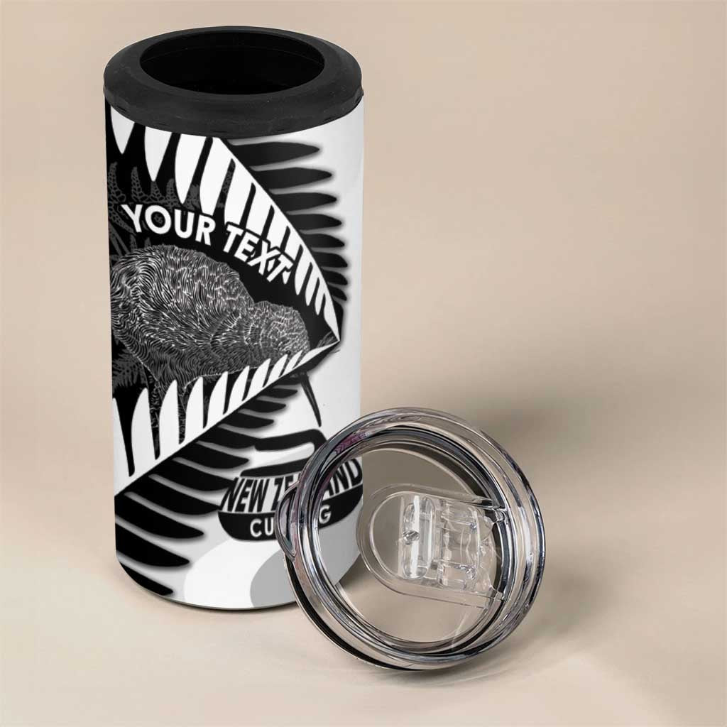 New Zealand Silver Fern Curling Personalised 4 in 1 Can Cooler Tumbler Aotearoa Kiwi Ponga Black White Version - Polynesian Pride