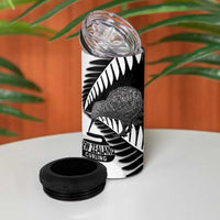New Zealand Silver Fern Curling Personalised 4 in 1 Can Cooler Tumbler Aotearoa Kiwi Ponga Black White Version - Polynesian Pride