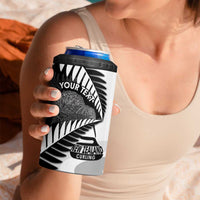 New Zealand Silver Fern Curling Personalised 4 in 1 Can Cooler Tumbler Aotearoa Kiwi Ponga Black White Version - Polynesian Pride