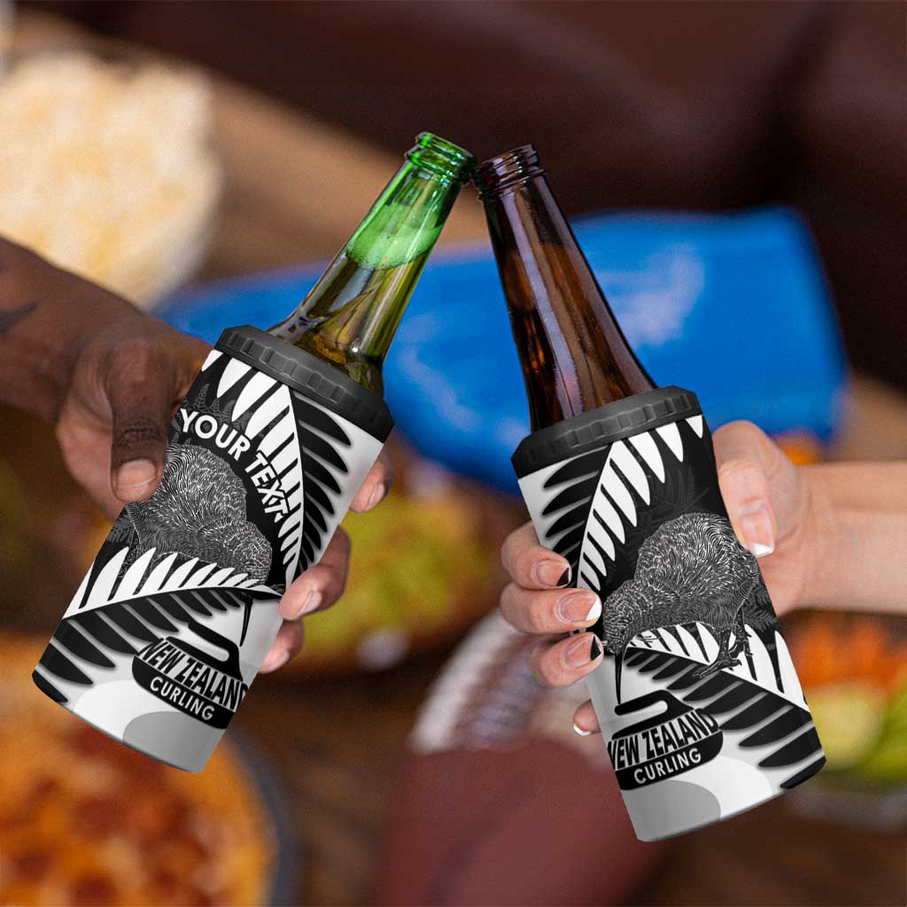 New Zealand Silver Fern Curling Personalised 4 in 1 Can Cooler Tumbler Aotearoa Kiwi Ponga Black White Version - Polynesian Pride