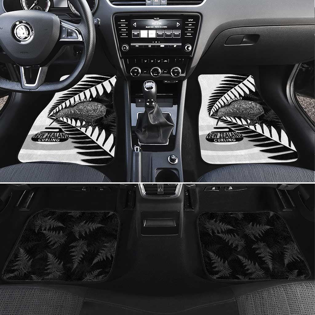 New Zealand Silver Fern Curling Personalised Car Mats Aotearoa Kiwi Ponga Black White Version LT14 Set 4pcs Black - Polynesian Pride
