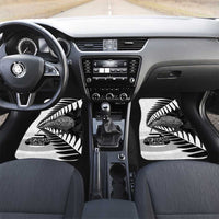 New Zealand Silver Fern Curling Personalised Car Mats Aotearoa Kiwi Ponga Black White Version LT14 Set 2pcs - Front Black - Polynesian Pride