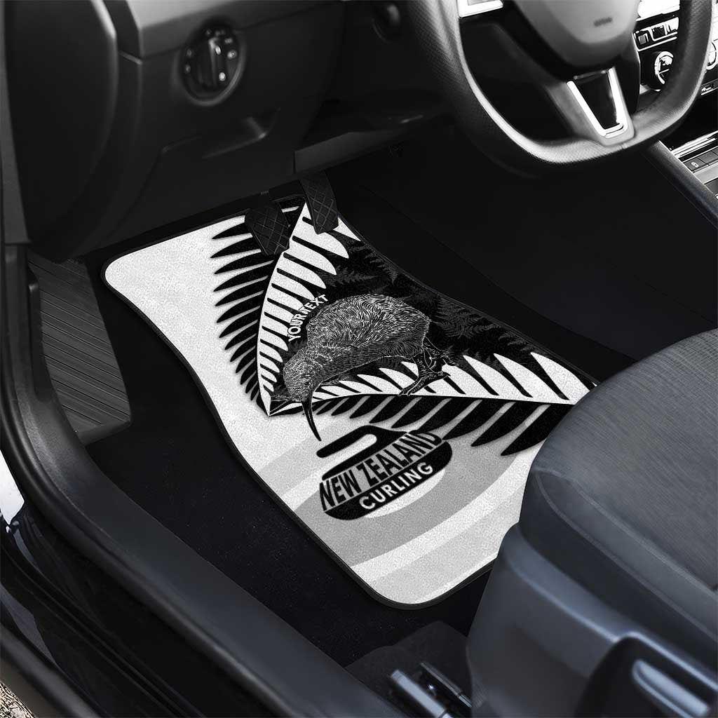 New Zealand Silver Fern Curling Personalised Car Mats Aotearoa Kiwi Ponga Black White Version LT14 - Polynesian Pride