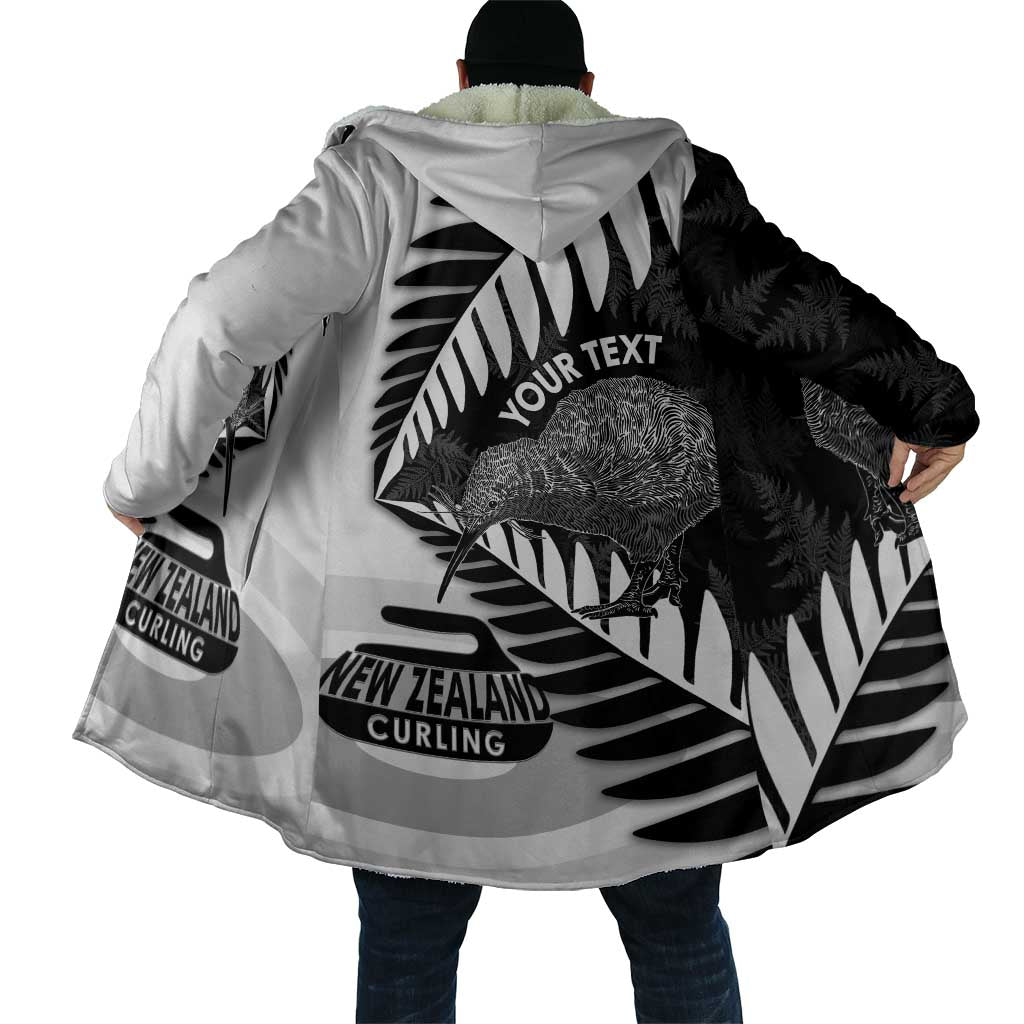 New Zealand Silver Fern Curling Personalised Cloak Aotearoa Kiwi Ponga Black White Version - Polynesian Pride