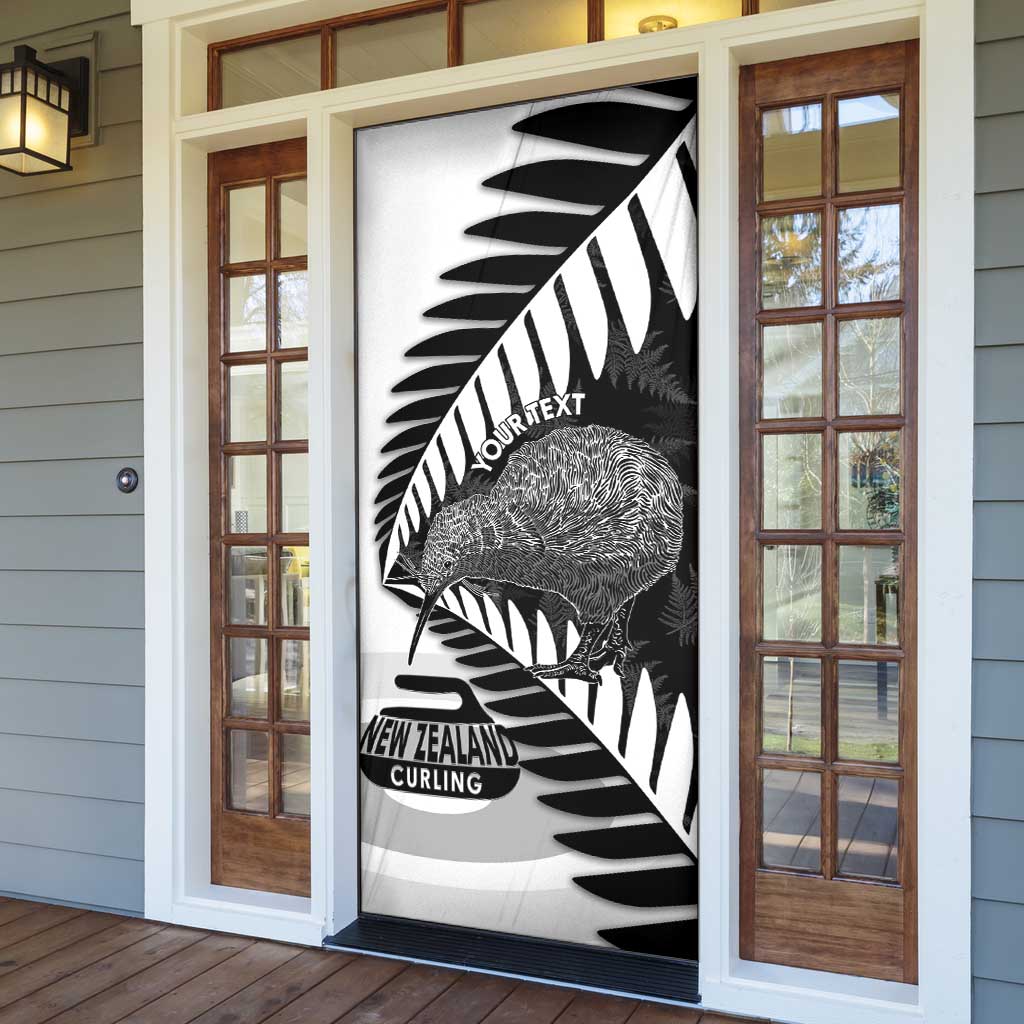 New Zealand Silver Fern Curling Personalised Door Cover Aotearoa Kiwi Ponga Black White Version - Polynesian Pride