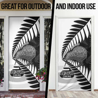 New Zealand Silver Fern Curling Personalised Door Cover Aotearoa Kiwi Ponga Black White Version - Polynesian Pride