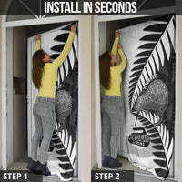 New Zealand Silver Fern Curling Personalised Door Cover Aotearoa Kiwi Ponga Black White Version - Polynesian Pride