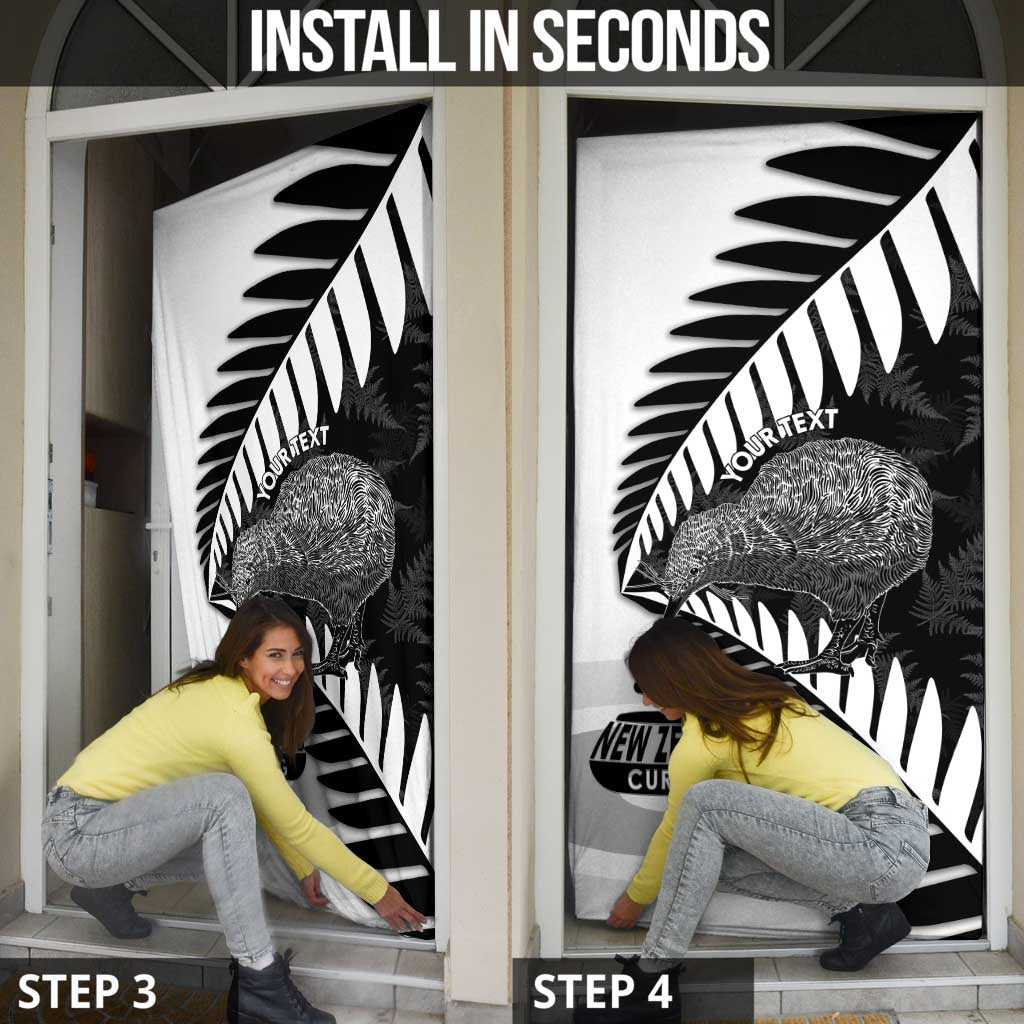 New Zealand Silver Fern Curling Personalised Door Cover Aotearoa Kiwi Ponga Black White Version - Polynesian Pride