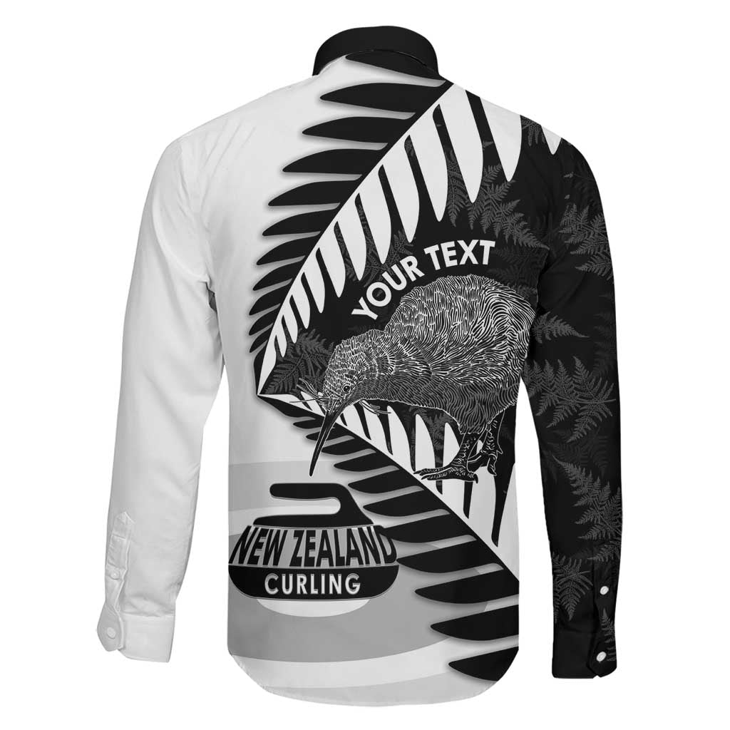 New Zealand Silver Fern Curling Personalised Family Matching Long Sleeve Bodycon Dress and Hawaiian Shirt Aotearoa Kiwi Ponga Black White Version LT14 - Polynesian Pride