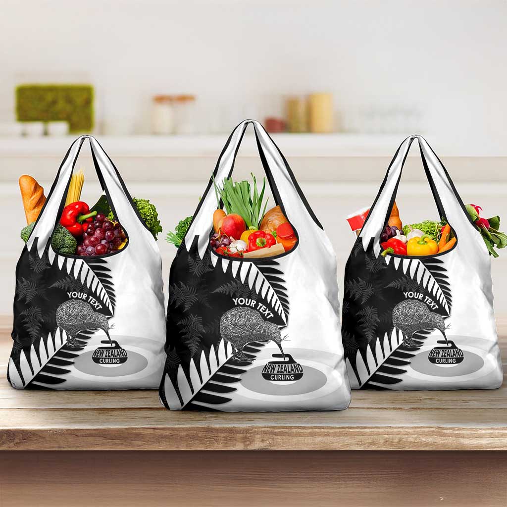 New Zealand Silver Fern Curling Personalised Grocery Bag Aotearoa Kiwi Ponga Black White Version - Polynesian Pride