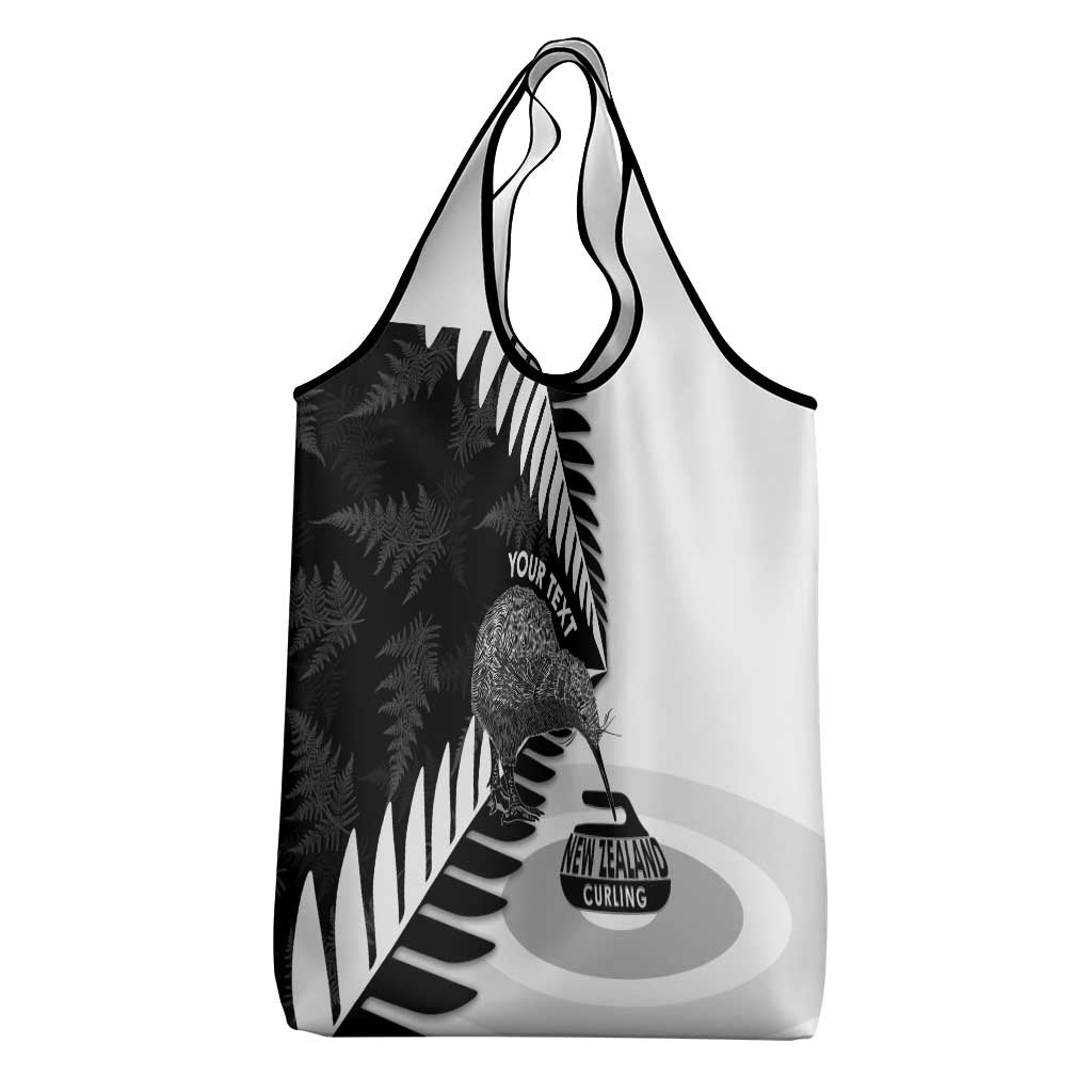 New Zealand Silver Fern Curling Personalised Grocery Bag Aotearoa Kiwi Ponga Black White Version - Polynesian Pride