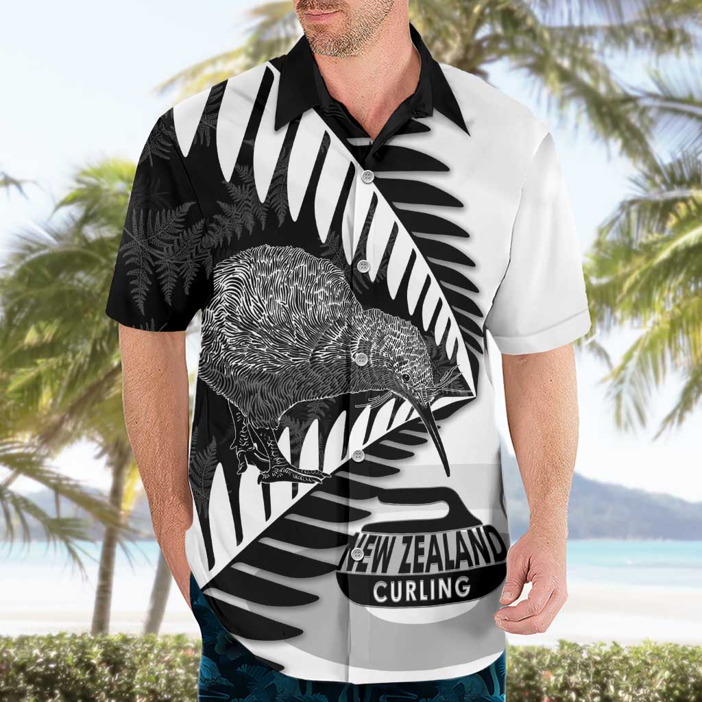 New Zealand Silver Fern Curling Personalised Hawaiian Shirt Aotearoa Kiwi Ponga Black White Version - Polynesian Pride