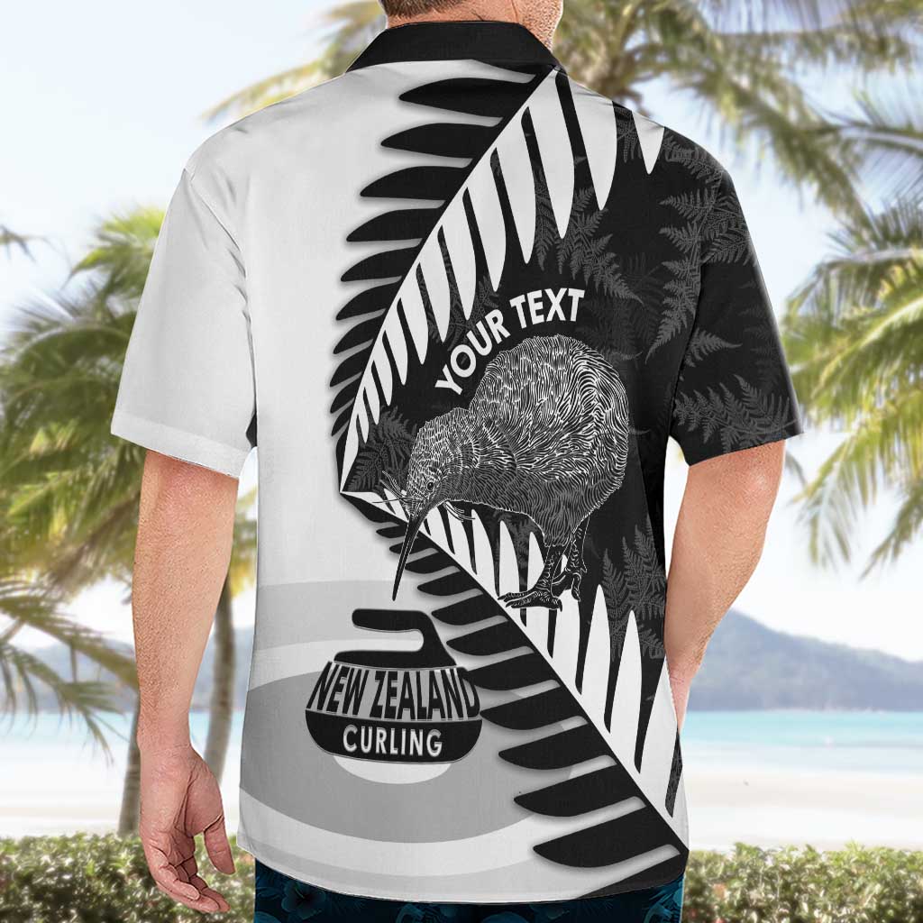 New Zealand Silver Fern Curling Personalised Hawaiian Shirt Aotearoa Kiwi Ponga Black White Version - Polynesian Pride