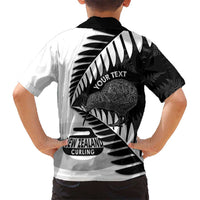 New Zealand Silver Fern Curling Personalised Hawaiian Shirt Aotearoa Kiwi Ponga Black White Version - Polynesian Pride
