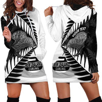 New Zealand Silver Fern Curling Personalised Hoodie Dress Aotearoa Kiwi Ponga Black White Version - Polynesian Pride