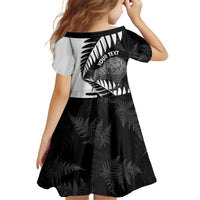 New Zealand Silver Fern Curling Personalised Kid Short Sleeve Dress Aotearoa Kiwi Ponga Black White Version LT14 - Polynesian Pride