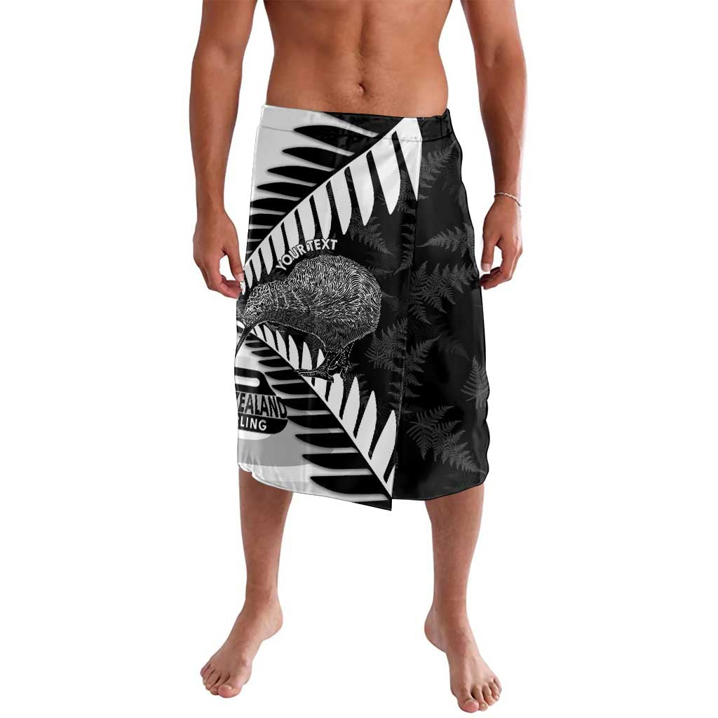 New Zealand Silver Fern Curling Personalised Lavalava Aotearoa Kiwi Ponga Black White Version - Polynesian Pride