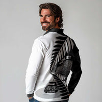 New Zealand Silver Fern Curling Personalised Long Sleeve Polo Shirt Aotearoa Kiwi Ponga Black White Version - Polynesian Pride