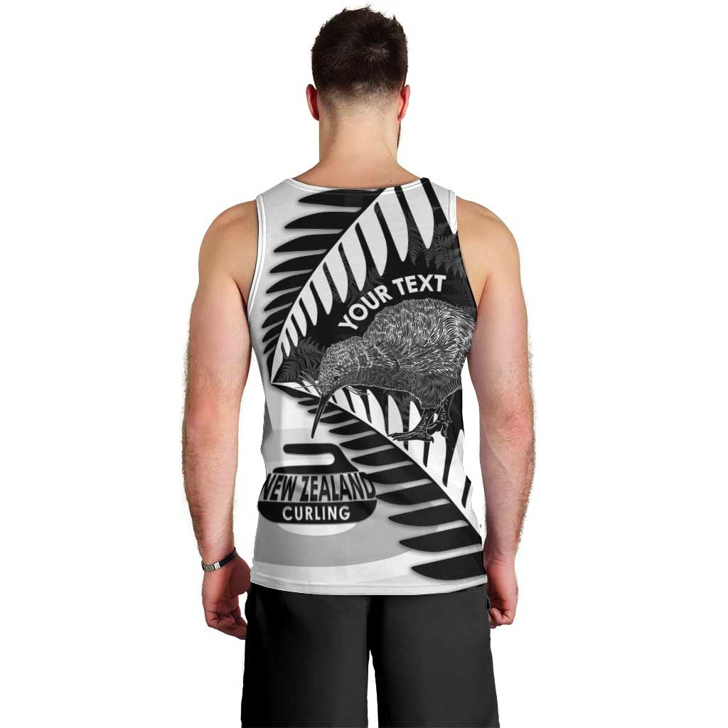 New Zealand Silver Fern Curling Personalised Men Tank Top Aotearoa Kiwi Ponga Black White Version LT14 - Polynesian Pride