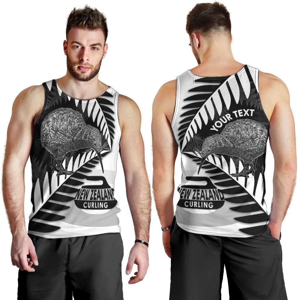 New Zealand Silver Fern Curling Personalised Men Tank Top Aotearoa Kiwi Ponga Black White Version LT14 - Polynesian Pride
