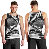 New Zealand Silver Fern Curling Personalised Men Tank Top Aotearoa Kiwi Ponga Black White Version LT14 - Polynesian Pride