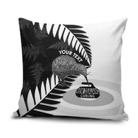 New Zealand Silver Fern Curling Personalised Pillow Cover Aotearoa Kiwi Ponga Black White Version - Polynesian Pride