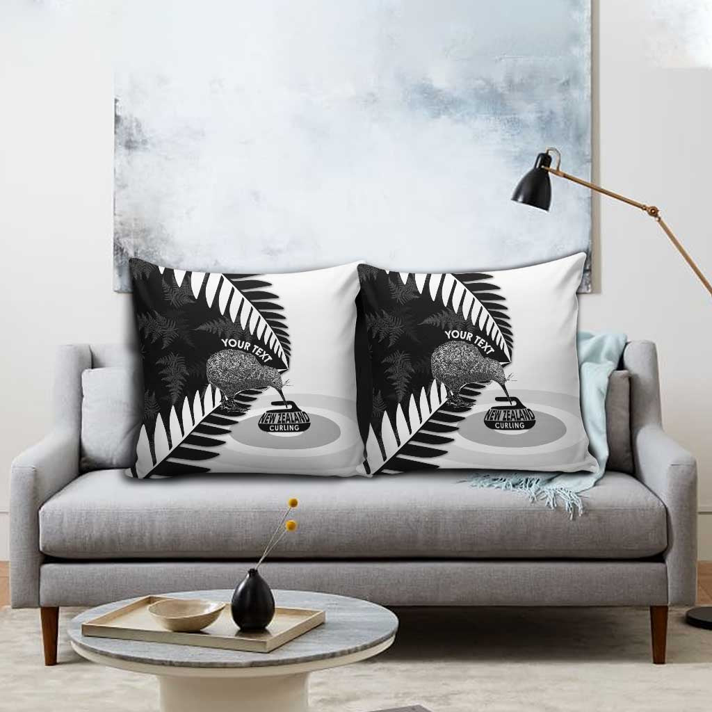 New Zealand Silver Fern Curling Personalised Pillow Cover Aotearoa Kiwi Ponga Black White Version - Polynesian Pride