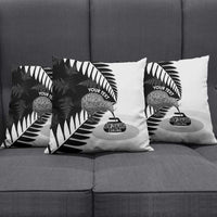 New Zealand Silver Fern Curling Personalised Pillow Cover Aotearoa Kiwi Ponga Black White Version - Polynesian Pride