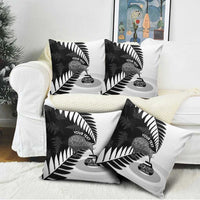 New Zealand Silver Fern Curling Personalised Pillow Cover Aotearoa Kiwi Ponga Black White Version - Polynesian Pride