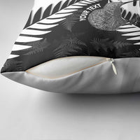 New Zealand Silver Fern Curling Personalised Pillow Cover Aotearoa Kiwi Ponga Black White Version - Polynesian Pride