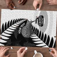 New Zealand Silver Fern Curling Personalised Puzzle Aotearoa Kiwi Ponga Black White Version LT14 - Polynesian Pride