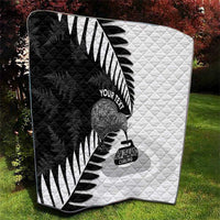 New Zealand Silver Fern Curling Personalised Quilt Aotearoa Kiwi Ponga Black White Version - Polynesian Pride