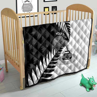 New Zealand Silver Fern Curling Personalised Quilt Aotearoa Kiwi Ponga Black White Version - Polynesian Pride