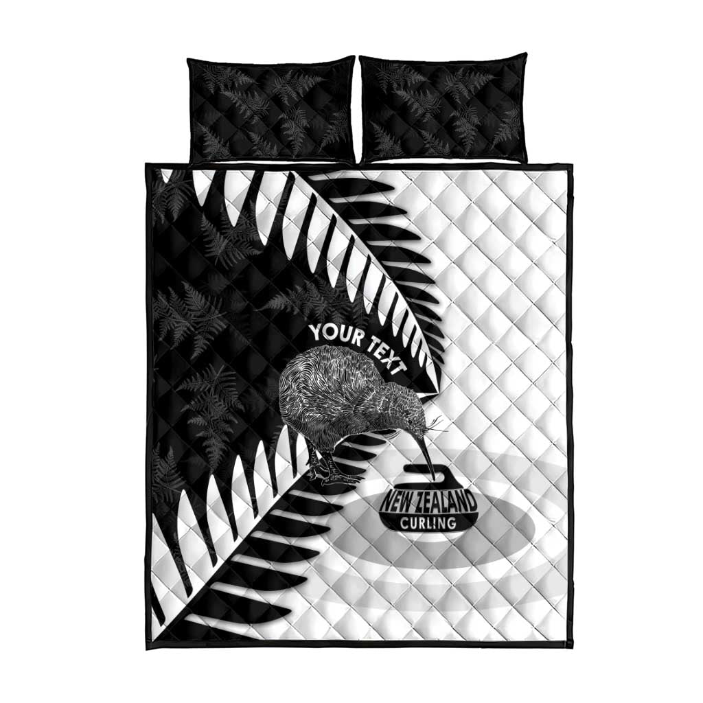 New Zealand Silver Fern Curling Personalised Quilt Bed Set Aotearoa Kiwi Ponga Black White Version LT14 - Polynesian Pride