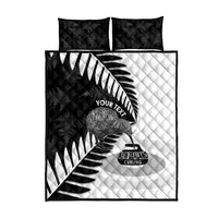 New Zealand Silver Fern Curling Personalised Quilt Bed Set Aotearoa Kiwi Ponga Black White Version LT14 - Polynesian Pride