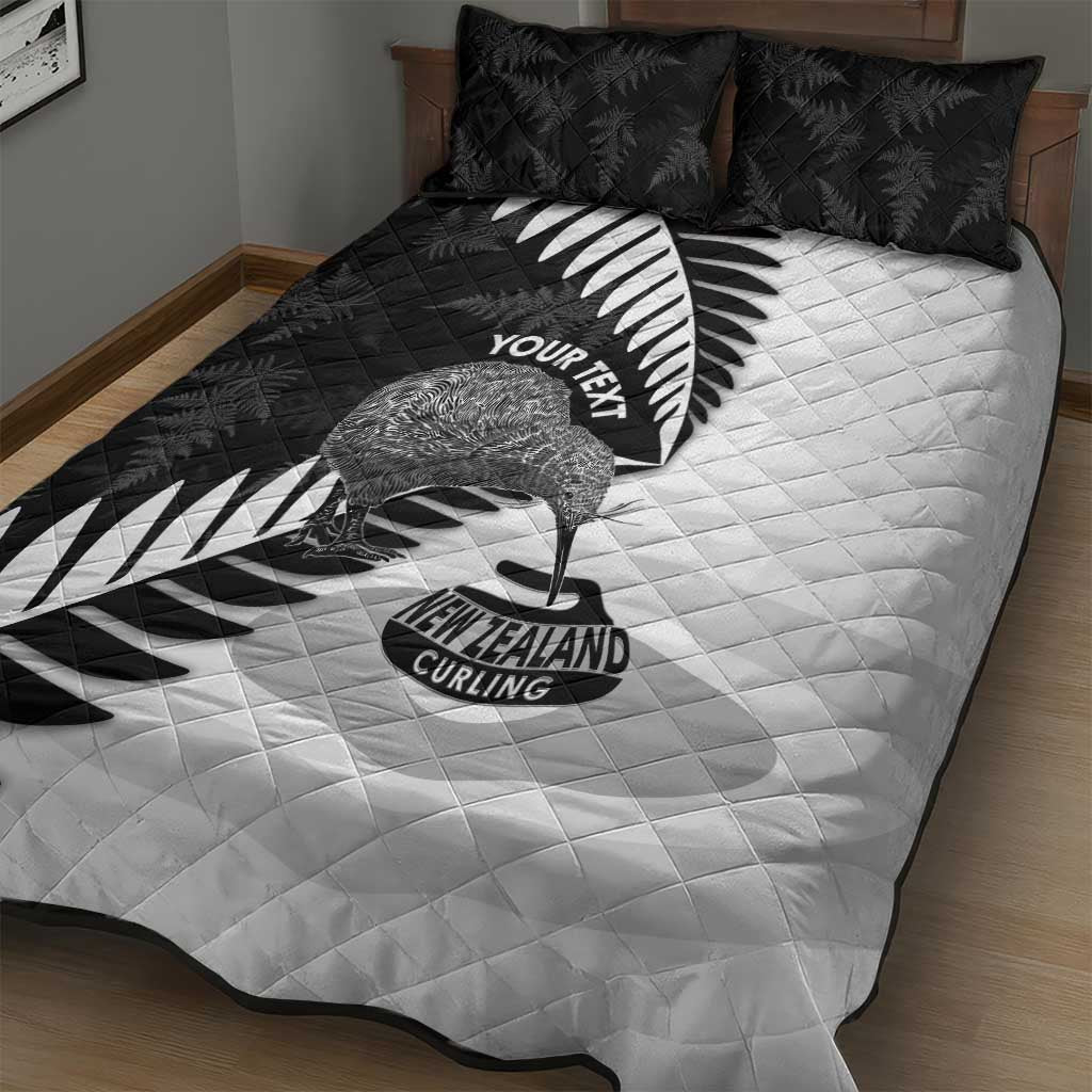 New Zealand Silver Fern Curling Personalised Quilt Bed Set Aotearoa Kiwi Ponga Black White Version LT14 - Polynesian Pride