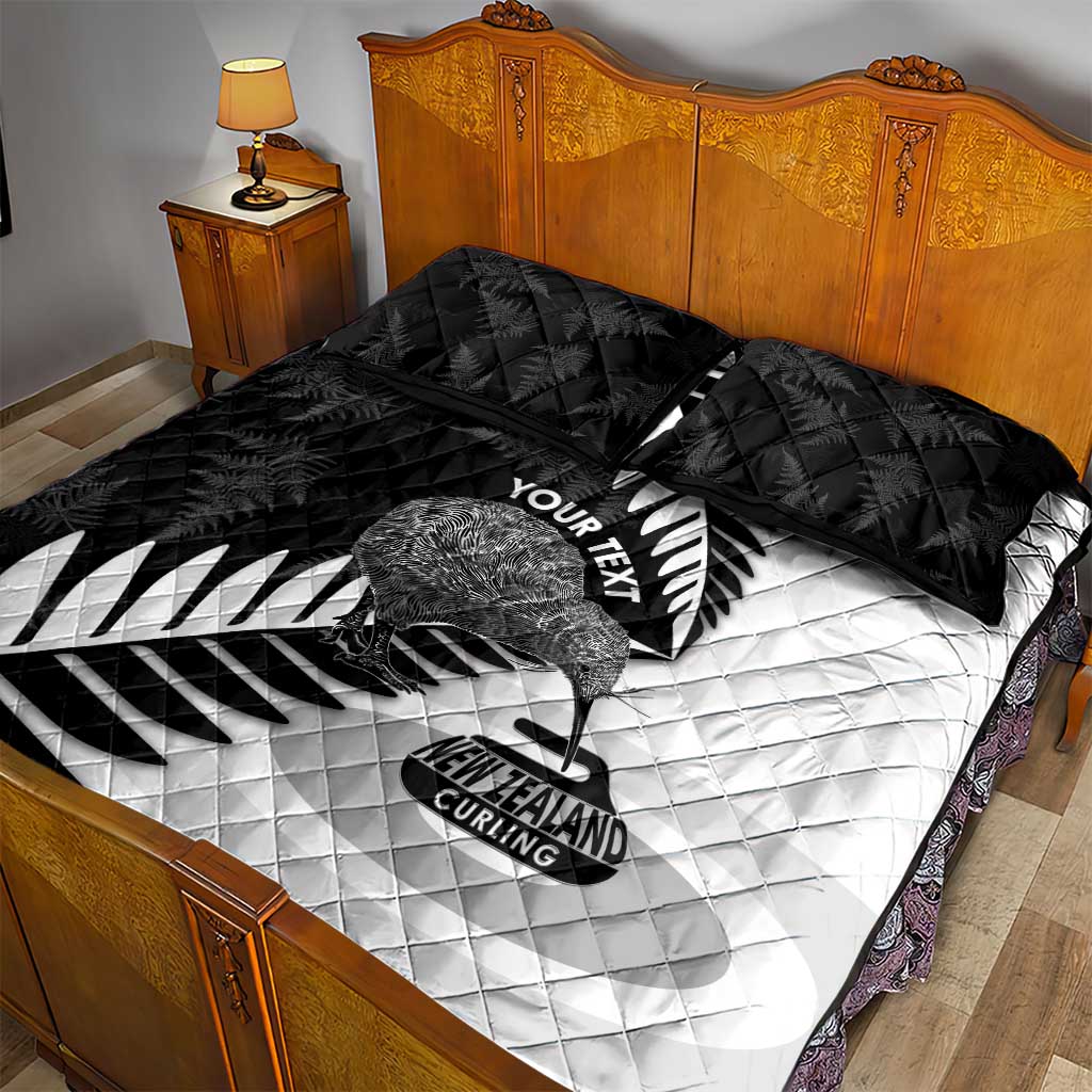 New Zealand Silver Fern Curling Personalised Quilt Bed Set Aotearoa Kiwi Ponga Black White Version LT14 - Polynesian Pride