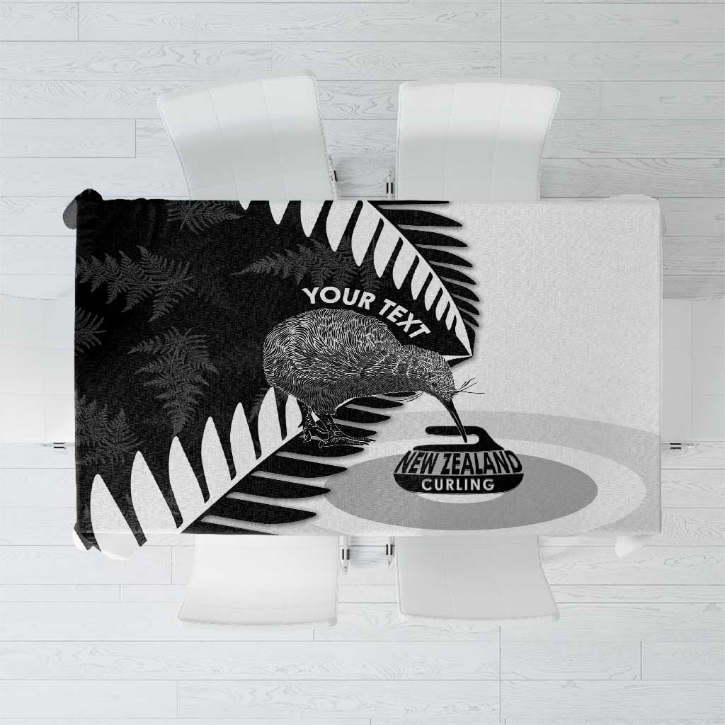 New Zealand Silver Fern Curling Personalised Tablecloth Aotearoa Kiwi Ponga Black White Version - Polynesian Pride