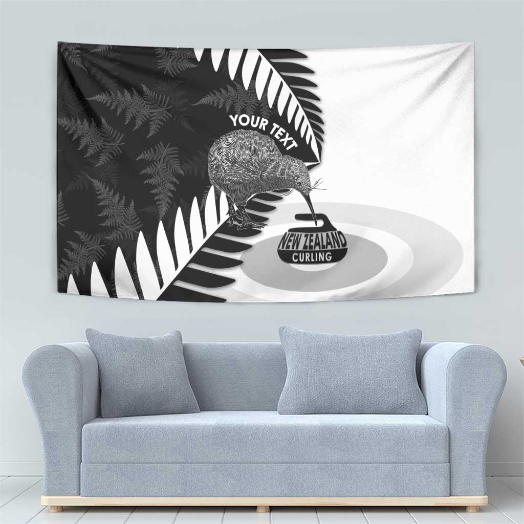 New Zealand Silver Fern Curling Personalised Tapestry Aotearoa Kiwi Ponga Black White Version LT14 - Polynesian Pride