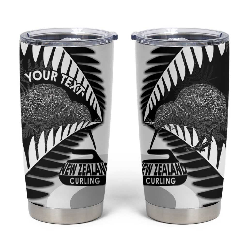 New Zealand Silver Fern Curling Personalised Tumbler Cup Aotearoa Kiwi Ponga Black White Version LT14 Black - Polynesian Pride